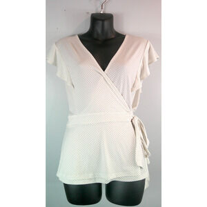 Banana Republic Polka Dot Blouse Tie Waist Flutter Sleeve Top Women's Large